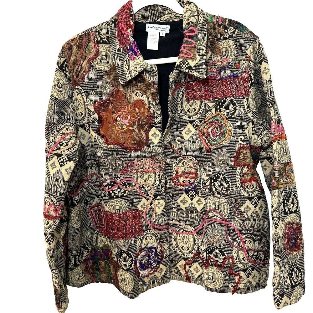 Coldwater Creek Womens Large Art to Wear Tapestry Jacket Beaded Embroidered L